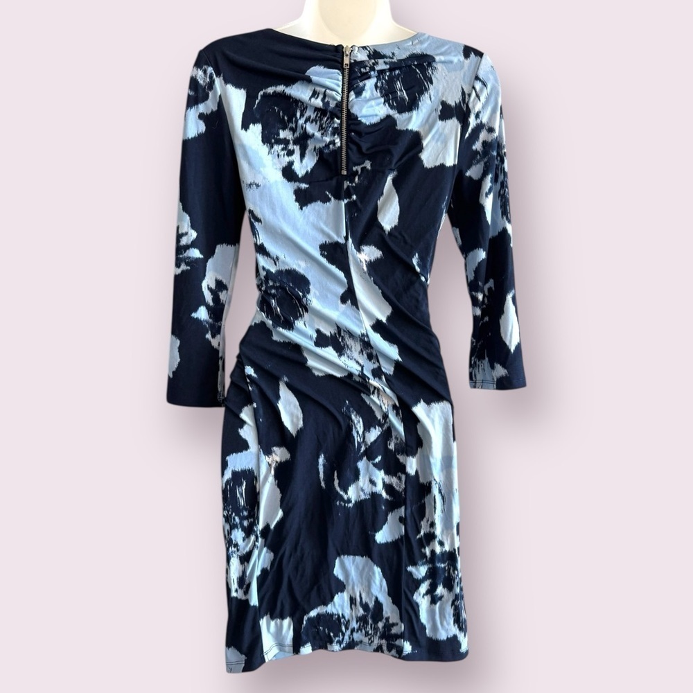 INC International Concepts Blue Ruched Abstract Dress 3/4 Sleeve S - Picture 6 of 9